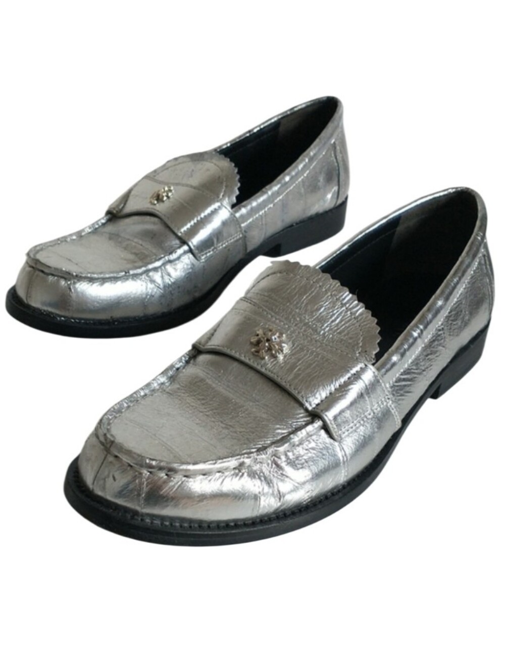 Tory Burch Silver Metallic Slip-On Loafers. SIZE 7